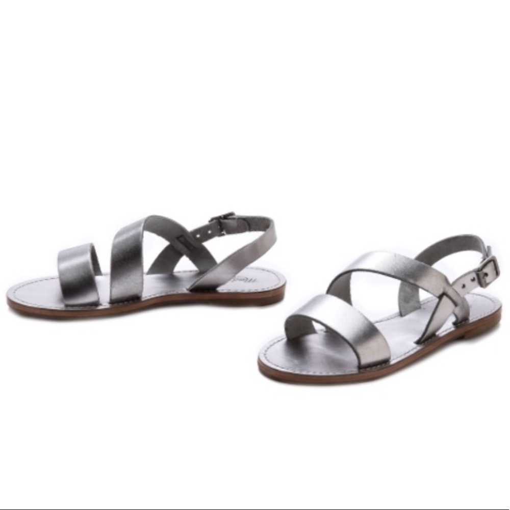 Madewell Leather Strappy Silver Opal Sandals